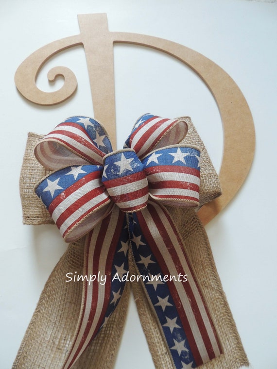 Primitive patriotic Burlap Bow Vintage Americana Burlap Wreath Bow July 4th Wreath bow 4th of July bow Independence Wreath Bow Patriotic bow Il_570xn