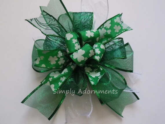 Kelly St Patrick's Wreath Bow, Kelly Shamrock Lantern Bow Door Bow,  Accent Bow Irish Kelly Shamrock Wreath Bow, St Patrick Gift Topper Bow