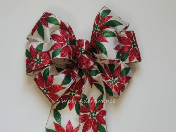 Red Poinsettia Bow Christmas Poinsettia Wreath Bow Red Christmas Poinsettia Swag Bow Handmade Christmas Gift Bow Poinsettia door Hanger bow