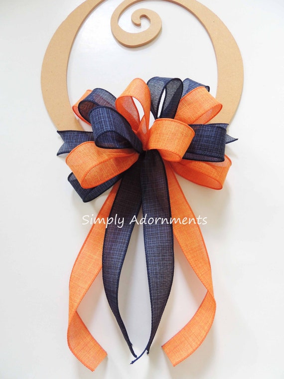 Navy Orange Bow, Auburn University Bow, Navy Orange Wreath Bow, Navy orange Door Bow, Navy orange Wedding bow, Navy Orange Themed Party deco