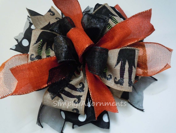 Witch Legs Halloween Bow Halloween Lantern Bow Witch Legs Wreath Bow Trick or Treats Wreath Bow Witch Legs Door Hanger Halloween Gifts Bow