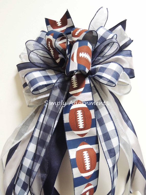 Navy Gray Football Bow, Navy Grey Football Bow, Dallas Cowboys Wreath Bow, Football Door bow, Football Lantern Bow, Navy Gray Wreath bow