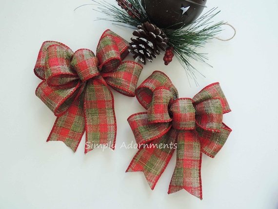 Mini Rustic Red Green Christmas Plaid Bows, Red Green Tartan Country Bow, Red Green Plaid Ornaments bows, Christmas Tree Bows, Gift wrap bow