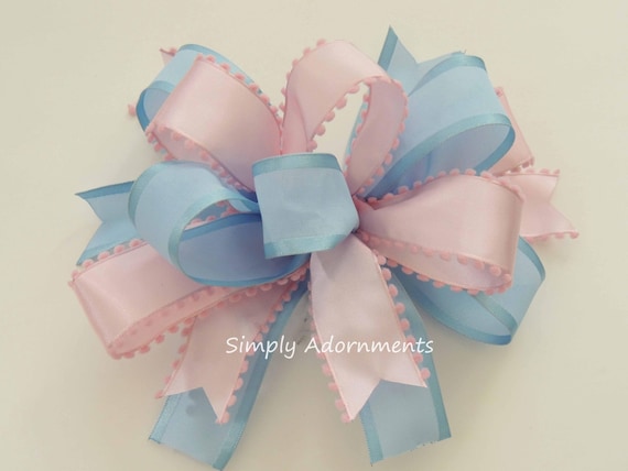 Gender reveal Baby shower Bow, Blue Pink Satin Bow, Blue pink Gift bow, Gender Reveal Sign Bow, Boy or Girl door Bow, Gender Reveal gift bow