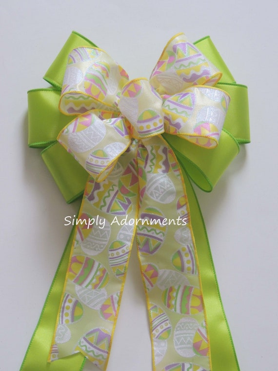 Easter Eggs Bow, Green Yellow Easter Eggs Door Bow, Easter Eggs Wreath Bow, Easter Basket Gift Bow, Easter Bow for Wreath Easter Lantern bow