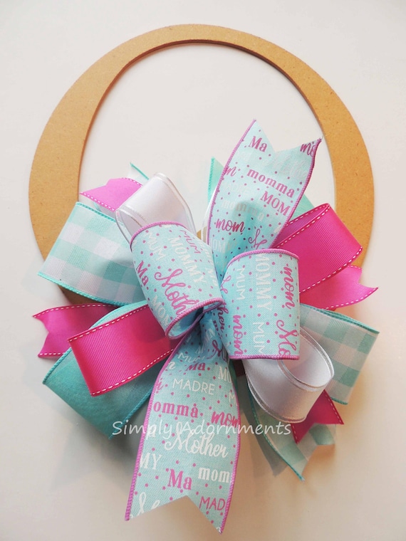 Blue Pink bow, Mom Blue Pink Wreath bow, Mother's Day Bow, Gift Bow, Ice Blue Pink White bow