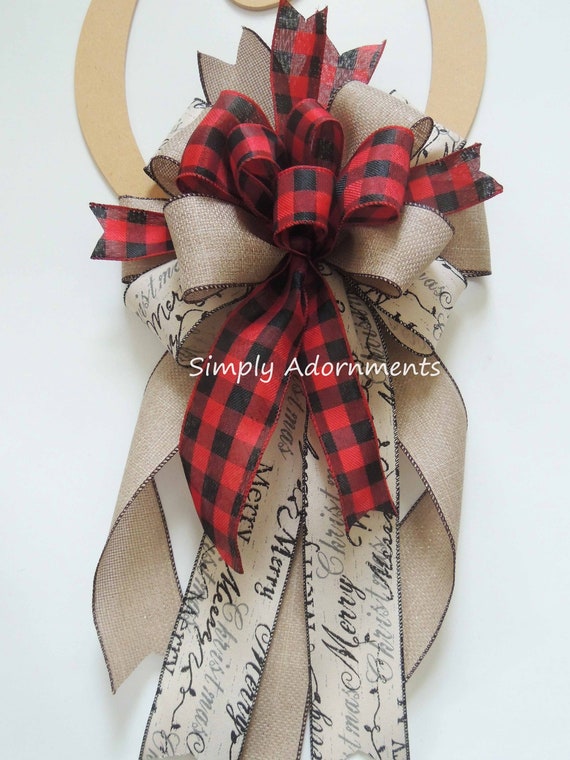 Red Black Buffalo Check Farmhouse Christmas Bow Farmhouse Christmas Wreath Bows Farmhouse Christmas Tree Topper Bow Farm Christmas gift bow Il_570xn