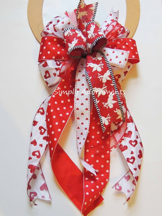 Valentine Cupid bow, Valentine heart and Cupid bow, Red Valentine Wreath Bow, Valentine Tree Topper Bow, Valentine Lantern Bow, gift bow