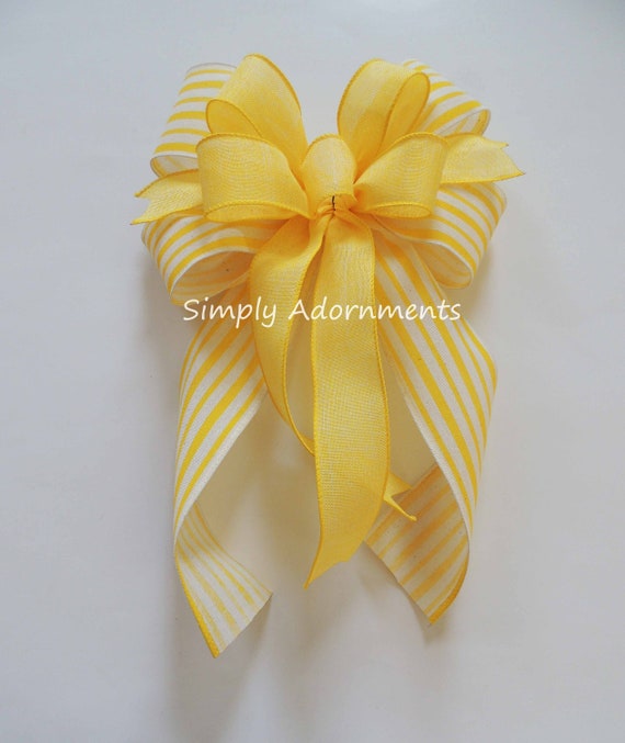 Yellow Striped Bow, Yellow Stripe Door Hanger Bow, Yellow Lantern Bows, Yellow Front Sign Bow, Wreath Embellishment, Patriotic Everyday Bow