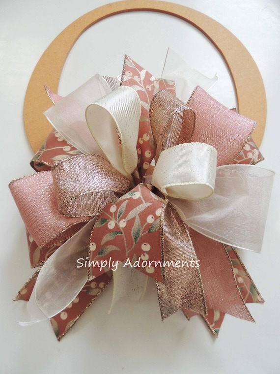 Blush Pink Christmas Bow, Rose Pink Christmas bow, Pink Christmas wreath bow, Ivory Pink Christmas Tree Bow, Blush Pink Holiday Bow Gift bow