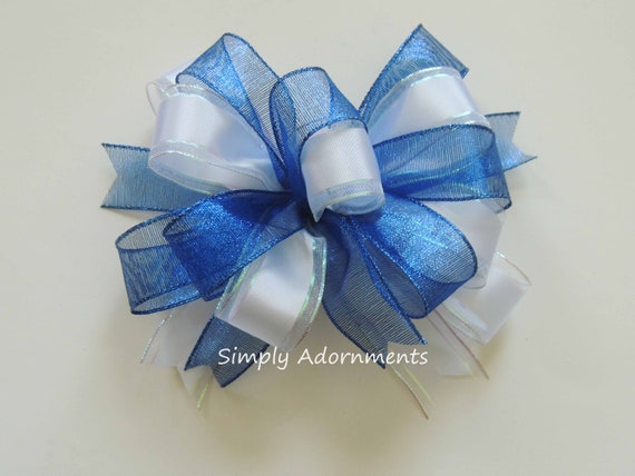 Blue White Bow, Blue White Wreath bow, Royal Blue White Door bow, Blue white sign bow, Blue White sport Team Bow, Chargers door bow gift bow