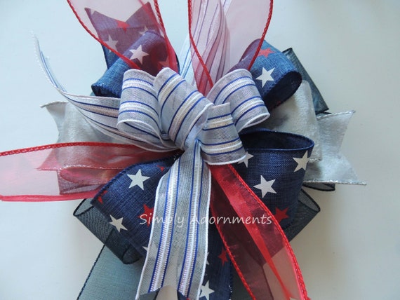 Patriots Wreath Bow Patriotic Wreath Bow Patriotic Bow Election Wreath Bow Funky Patriotic Lantern Bow, Memorial wreath bow, 4th of July Bow