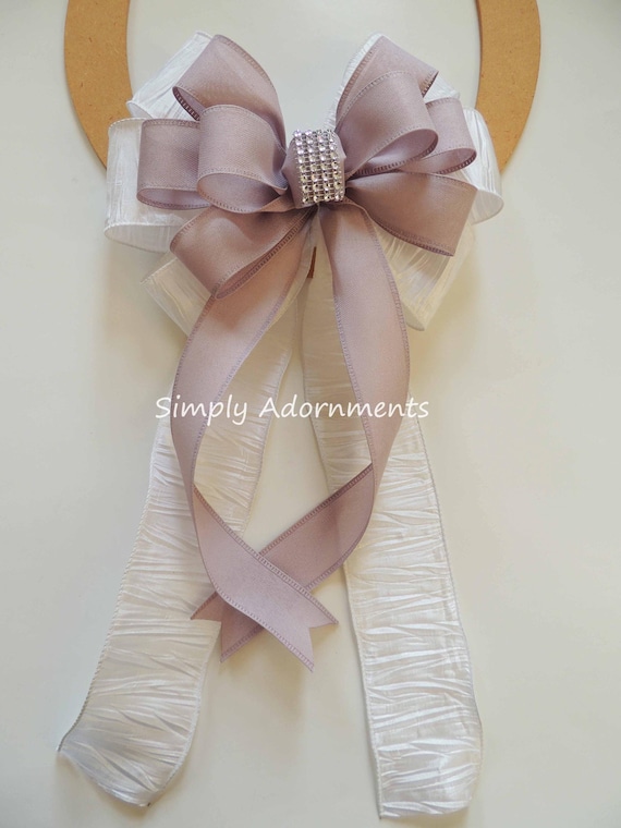 Purple Wedding bow, Light Purple wreath Bow, Lilac and White Chair bow, Purple Ceremony bow, Lilac Church Aisle bow, Light Purple Pew Bow