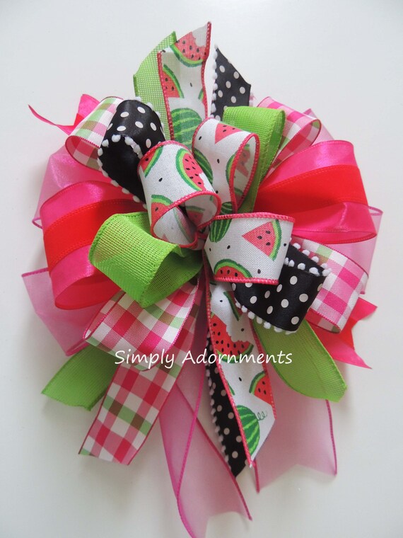 Pink Watermelon Bow, Watermelon Summer Wreath Bow, Watermelon themed Summer party decor, Pink Watermelon Birthday Party, Watermelon Gift Bow