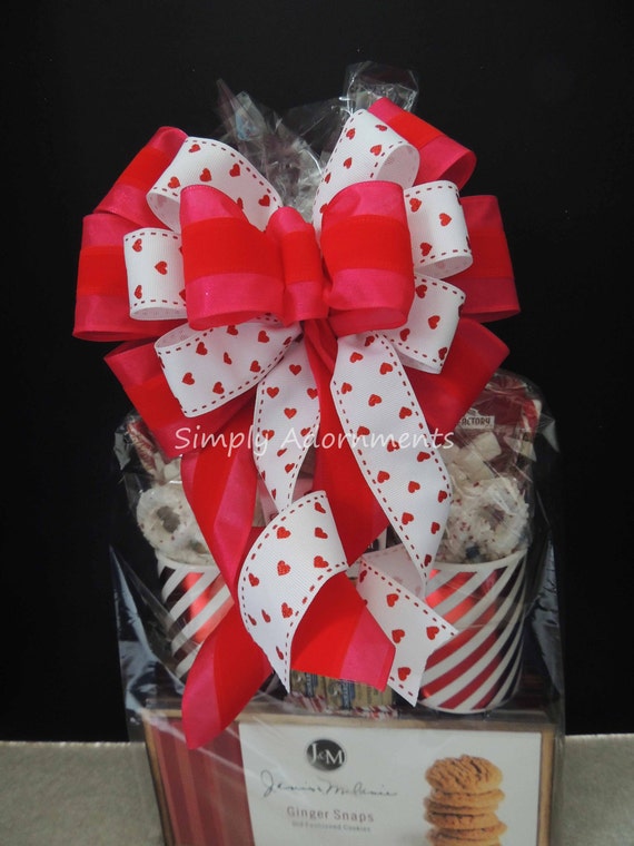 Red Pink Valentine Bow, Red Pink Valentine wreath Bow, Valentine Red Heart Bow, Valentine Gift bow, Gift Basket Bow, Valentine Lantern Bow