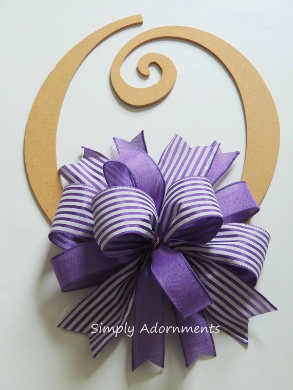 Purple Striped Bow, Purple Door Bow, Purple Wreath bow, Purple sign Bow, Purple Farmhouse Door hanger Bow, Gift bow, Purple themed party bow