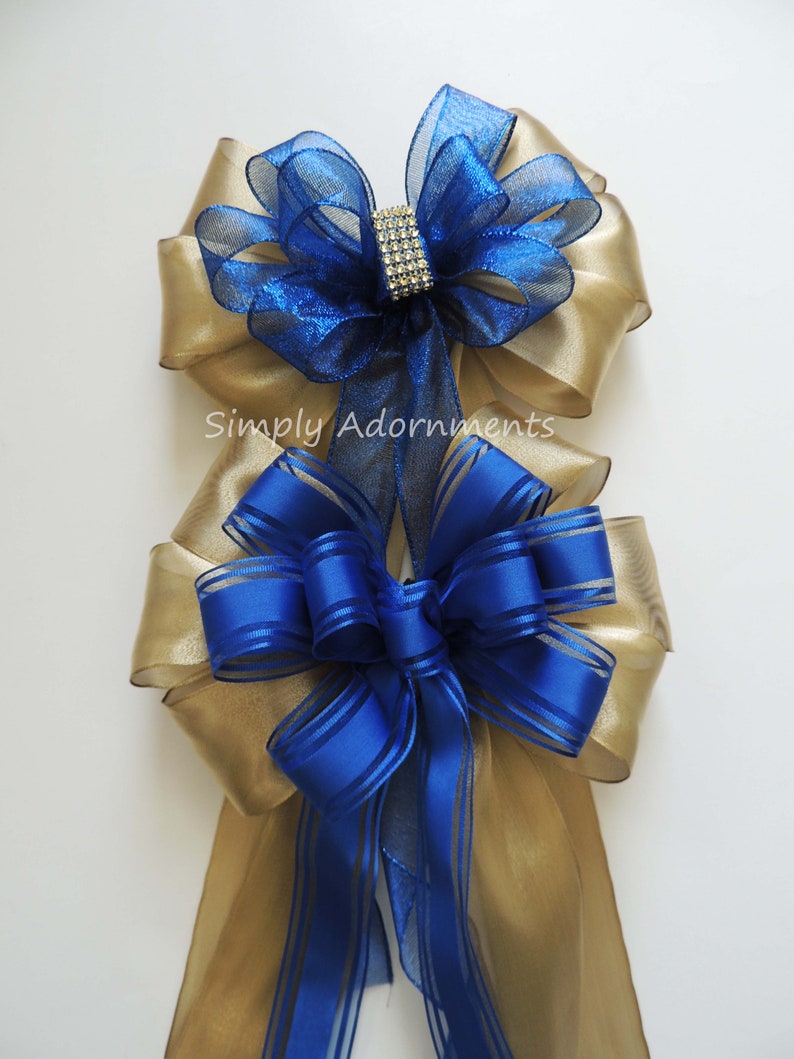 Gold Royal Blue Wedding Pew Bow Gold Blue Wedding Church Aisle Etsy
