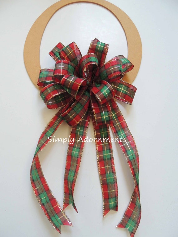 Red Emerald Green Christmas Bow, Emerald Red Plaid Christmas bow, Christmas Plaid Wreath Bow, Traditional Country Plaid Bow, Xmas Swag Bow
