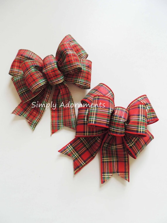 Red Green Yellow Blue Plaid Bow, Christmas Door bow, Tartan Christmas Bow, Christmas Plaid Bow, Plaid Wreath Bow, Holidays Plaid Swag Bow