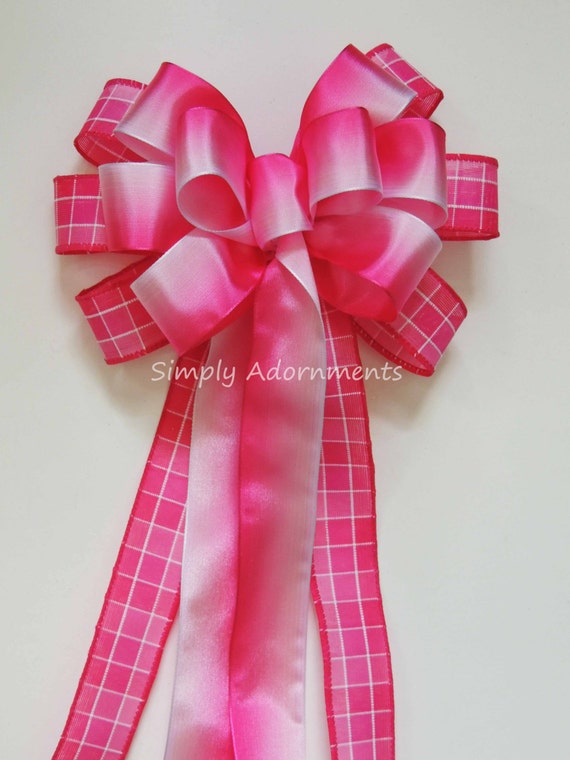 Fuchsia Ombre Pink bow, Pink Valentine Wreath bow, Pink ombre door bow, Hot Pink Bridal Shower Decor, Pink Birthday Party Decor Il_570xn