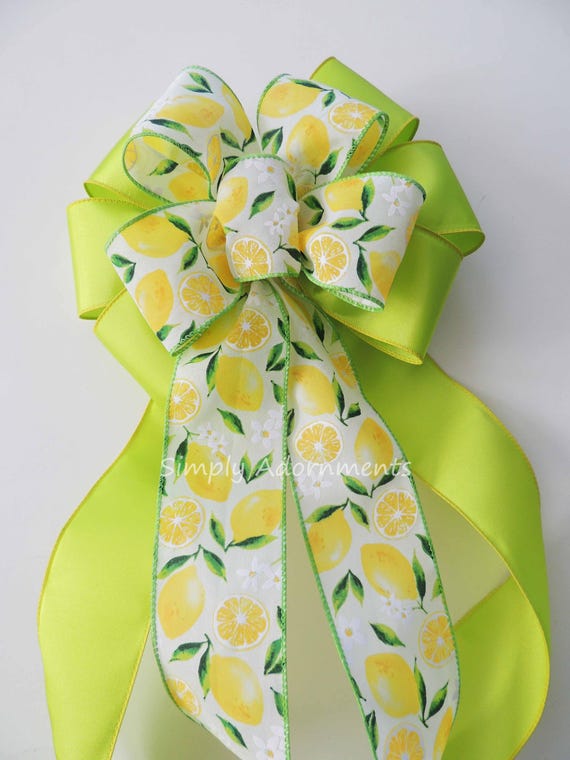 Yellow Lemon Bow, Lemonade Door Bow, Summer Yellow Wreath Bow, Lemon themed Birthday Party Decor Bow, Shower Decoration