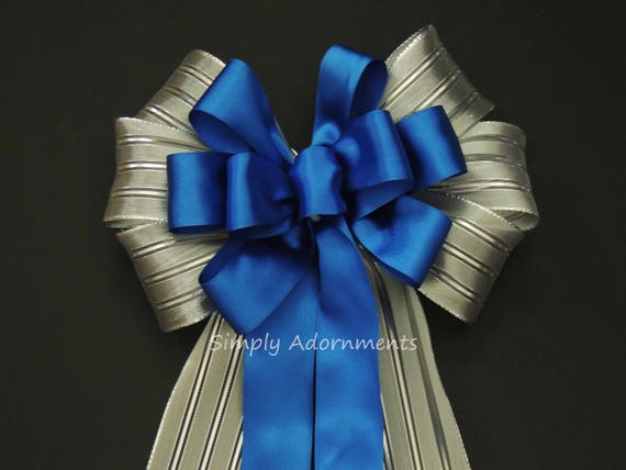 Blue Silver Christmas Decor Royal Blue Silver Wedding Pew Bow Etsy