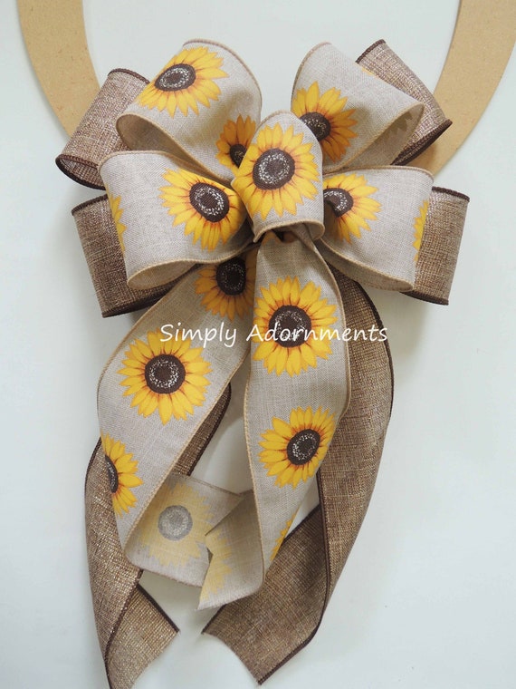 Rustic sunflowers Wreath bows, Harvest sunflower Bows, Sunflowers lantern Bow,  Rustic Sunflower door Bow, Thanksgiving accent wreath Bows