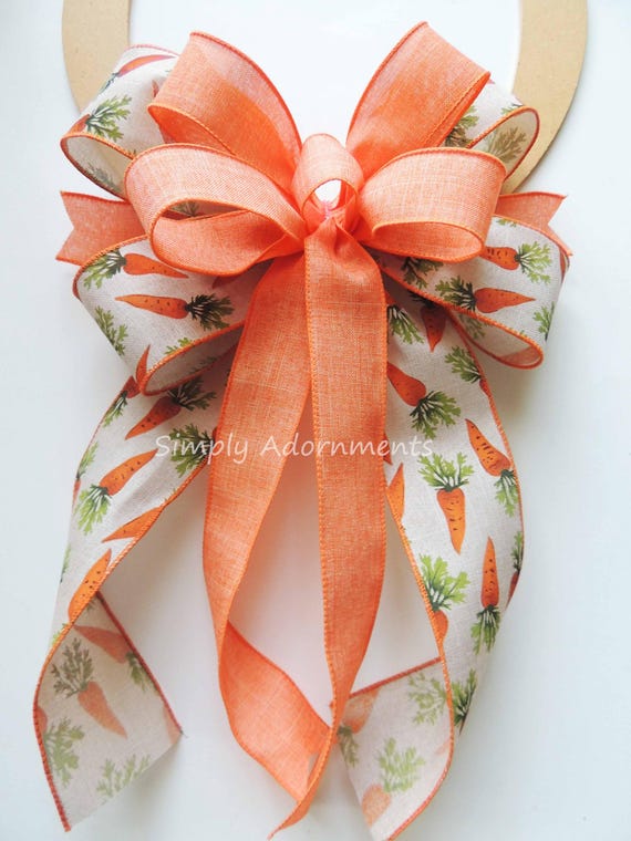 Easter Carrots Bow, Easter Wreath Bow, Orange Carrot Wreath Bow, Easter Door Bow, Carrot farmhouse Bow, Basket gift bow