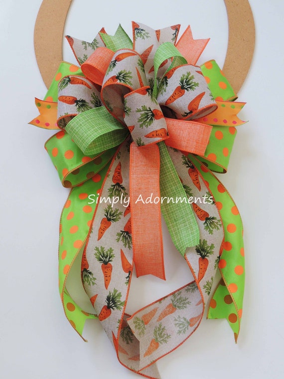 Easter Carrot Bow, Easter wreath Bow, Orange green Easter Bow, Easter Gift basket Bow, Easter Lantern Bow, Easter bow for Wreath Carrots bow