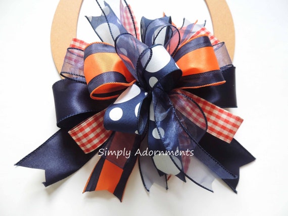 Navy Orange Bow, Navy orange Door bow, Sport Spirit Bow, Navy Orange Wreath Bow, Navy orange lantern Bow, Navy Fall Door sign bow