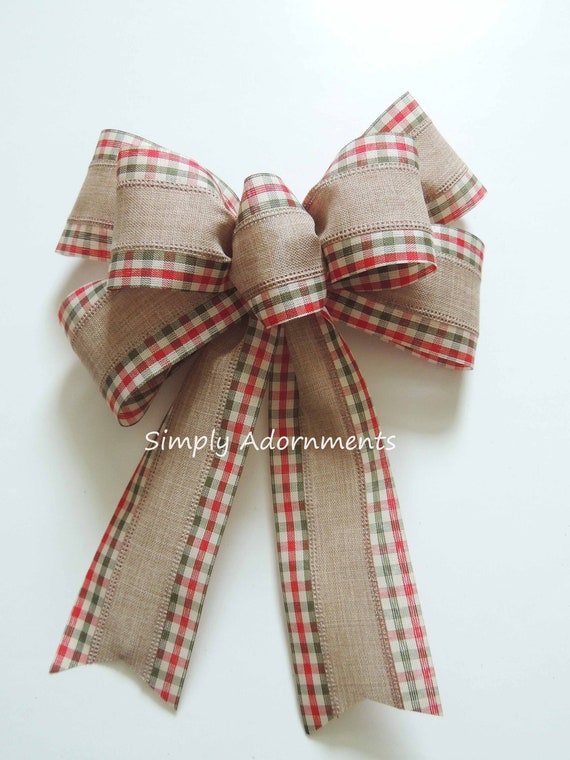 Farmhouse Wreath bow, Farmhouse Christmas Check Bow, Lantern Bow, Red Green Gingham Check bow, Christmas Wreath Bow, Farmhouse Christmas Bow