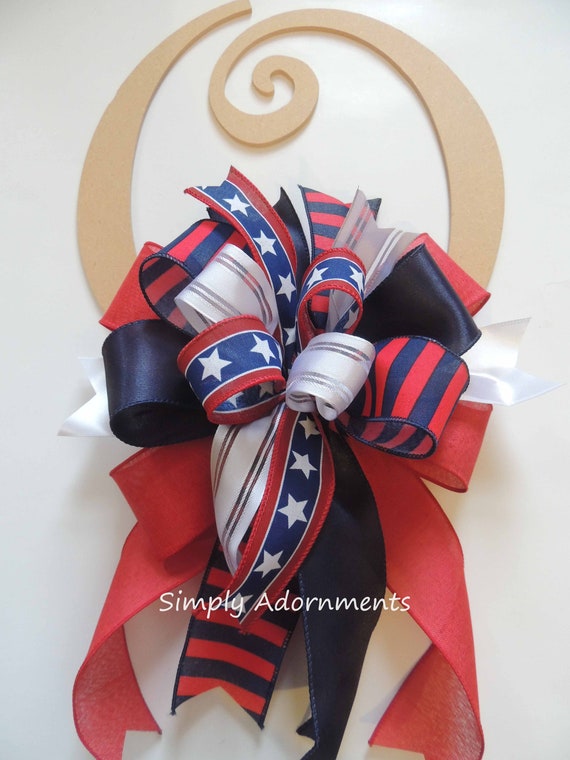 Vintage Stars and stripes bow,  Patriotic farmhouse wreath bows, Patriotic Farmhouse sign Door Bow Farmhouse July 4th bow, Wreath attachment