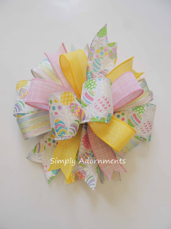 Easter Eggs Bow, Multicolored Easter Wreath Bow, Easter Door Sign Bow, Pastel Easter Lantern Bow, Gift Basket Bow, Easter Door hanger Bow