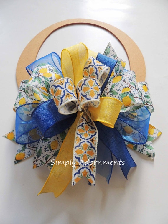 Lemon Bow, Blue Yellow Lemon wreath bow, Lemon Door Bow, Blue Yellow Lemon Lantern Bow, Lemon Shower party, Party decoration, Citrus bow