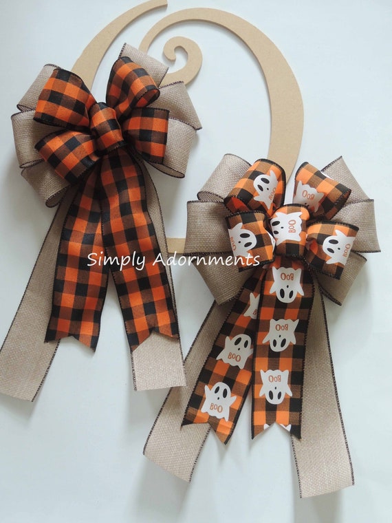 Farmhouse Fall Check Bow, Halloween Farmhouse Check Bow, Burlap Fall buffalo check Wreath Bow, Farmhouse Door Bow, Halloween Sign Bow