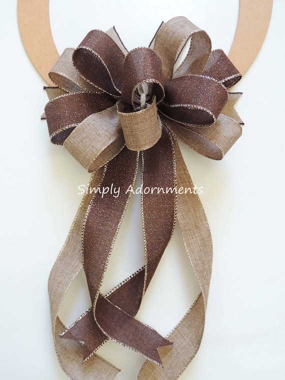 Brown Farmhouse Bow, Brown tan Farmhouse Bow, Burlap Farmhouse Wreath bow, Farmhouse sign Bow, Farmhouse Bow for Porch sign, Door Hanger Bow