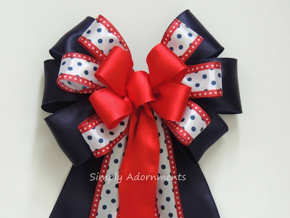Red White Navy Bow, Patriotic Bow, Patriotic wreath bow, July 4th door bow, 4th of July Party Decor, Independence Day Party Decor, Gifts Bow