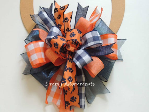 Tigers Football Wreath Bow, College Football Spirit Bow, College Football bow, Navy orange Tigers Wreath bow, University Football door bow