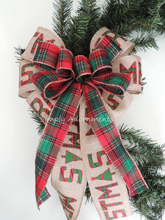 Country Christmas Plaid Bow Red Green Tartan Woodland Christmas Bow Red Green cabin Flannel plaid Christmas Bow Christmas Lodge Plaid Bow Il_570xn