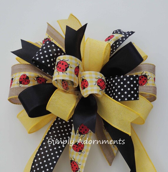 Ladybug bow, Lady bug baby shower Bow, Yellow Ladybug birthday Bow, Ladybug Themed Party Decor, Lantern Swag Bow, Wreath bow, Gift wrap Bow