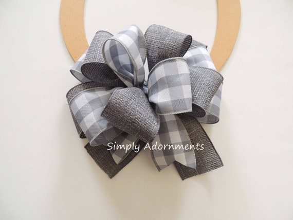 Gray Farmhouse Stripe BOW ONLY, Grey Black farmhouse Bow, Grey Black Wreath bow, Farmhouse sign Bow, Grey Farmhouse Bow, Welcome sign Bow Il_570xn