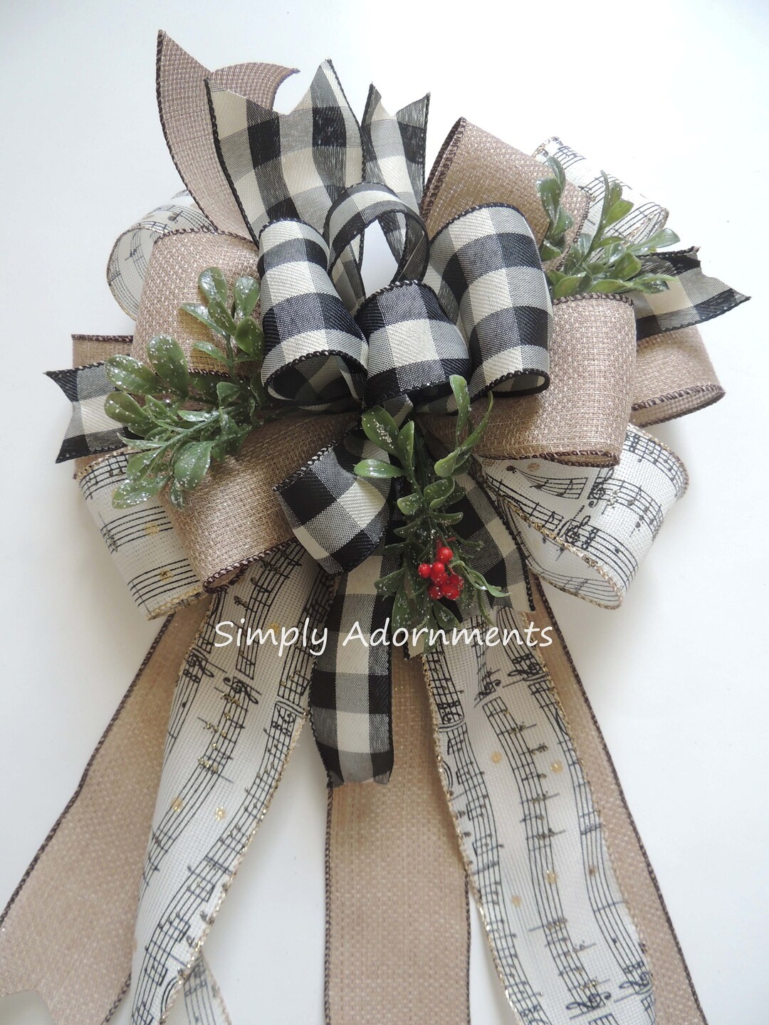 Music Christmas Tree Topper Bow Farmhouse Christmas Bow Etsy