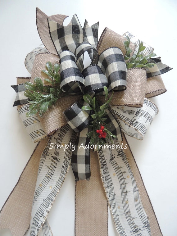 Music Christmas Tree Topper Bow Farmhouse Christmas Bow Etsy
