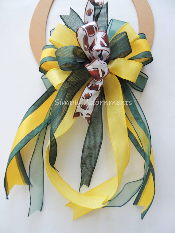 Green Yellow Bow, Green Yellow Wreath bow, Team Spirit Bow, Football Door Bow, Green Yellow Door bow,  Gift bow