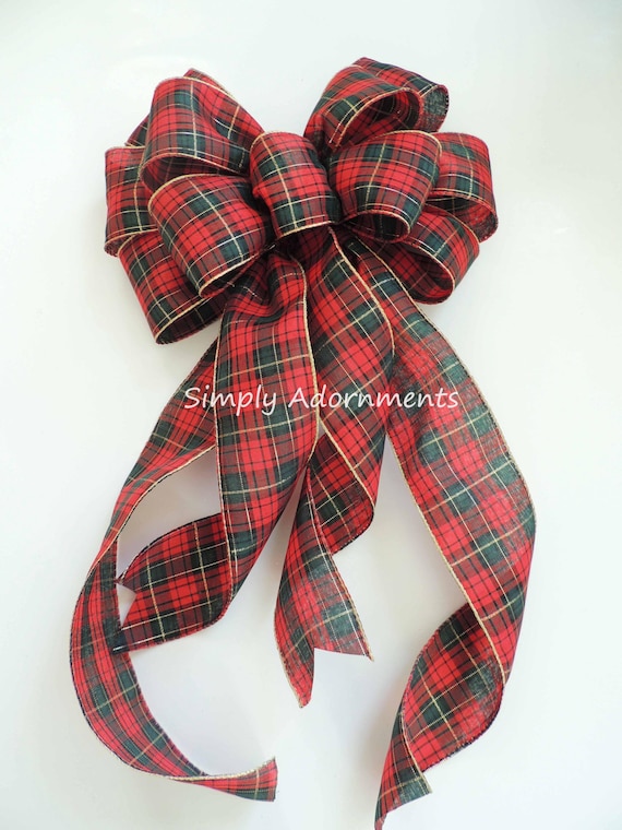 Red green Christmas Plaid bow, Traditional Christmas plaid bow, Country Christmas Plaid Bow, Plaid Wreath Bow, Country Plaid Bow, Gift Bow