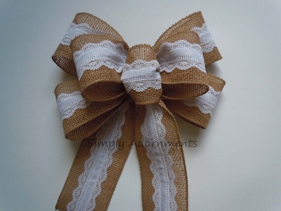 Vintage Lace Burlap Wedding Bow Shabby Chic Burlap Lace Wedding