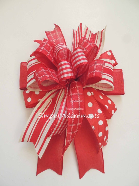 Farmhouse wreath bow, Everyday farmhouse bow, Red Farmhouse Lantern Bow, Farmhouse Tree bow, Farmhouse lantern Bow, Red White door bow