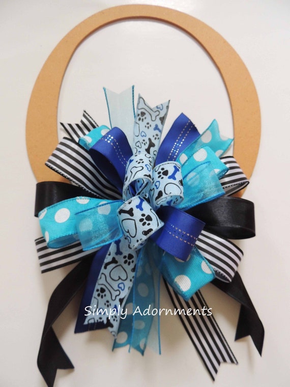 Blue Dog Bone Bow, Paw Heart Print Bow, Blue Dog Paw Bow, Dog Party decor, Dog lovers Bow, Dog lover Sign bow, Dogs Door Bow, Pet Gift Bow