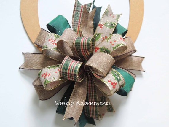 Farmhouse Holly Christmas Bow, Farmhouse Holly Berries Tree Bow, Holly Christmas Bow, Green Tan Christmas Tree Bow, Holly Christmas door Bow