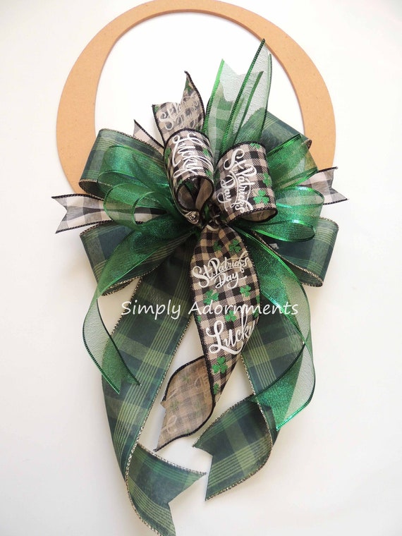 St Patrick's Day Bow, Emerald St Patrick's Day Bow, Plaid Check Shamrock Wreath bow, Lucky St Patrick's Day Bow, St Patrick Shamrock Bow